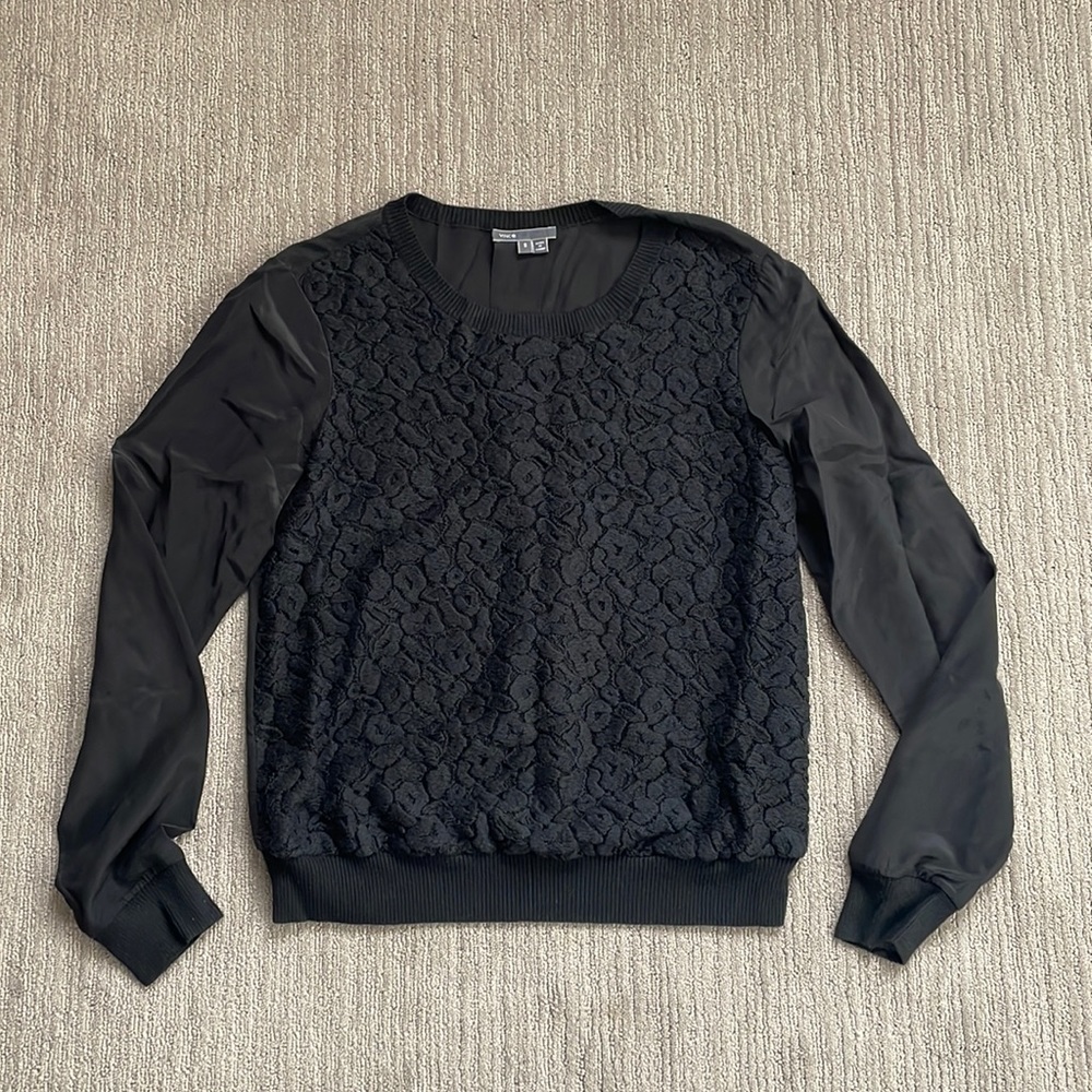 Vince Silk Blouse with Cotton Detail | Black | Size Medium